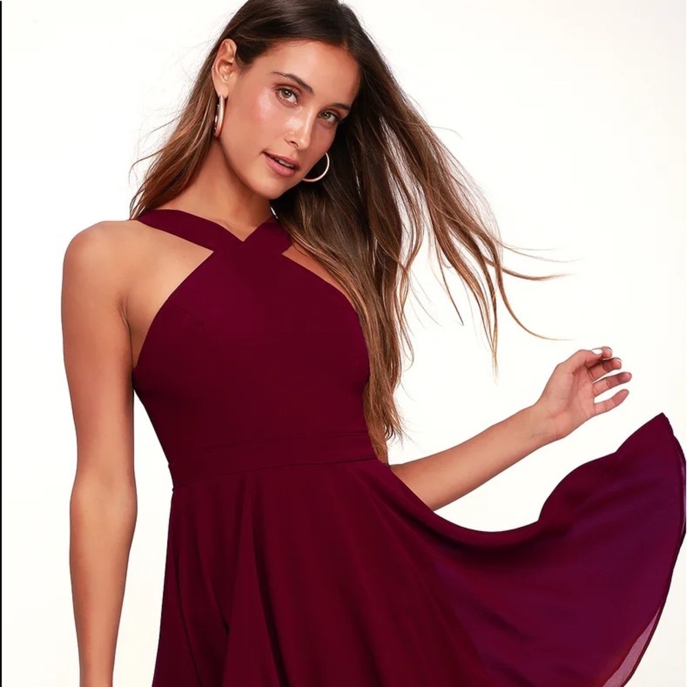Lulus Forevermore Burgundy Skater Dress